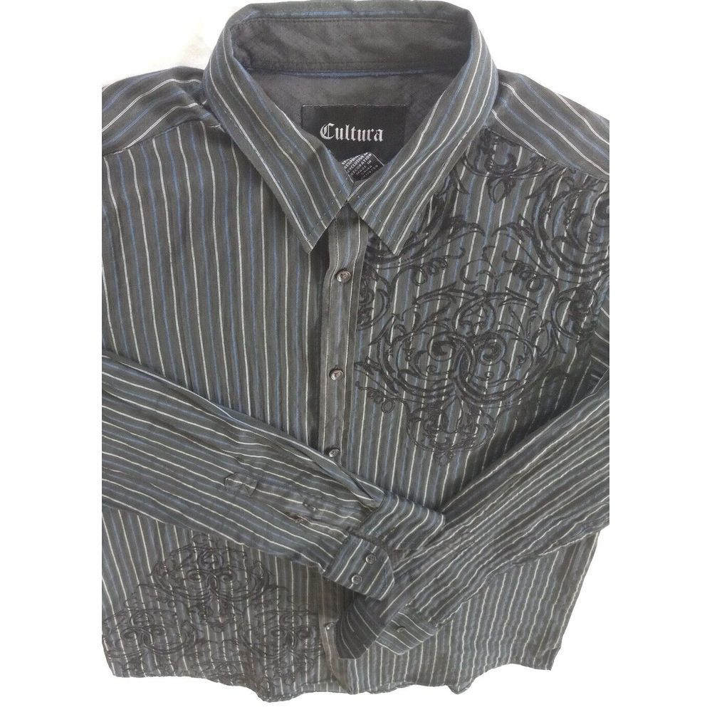 Cultura Men's Long-sleeved Button Up Shirt XL / XG‎ Striped Black Paisley Modal